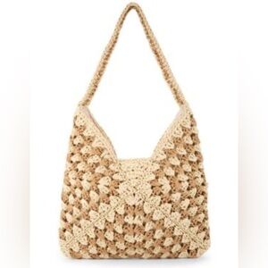 Cream and Tan Hobo Bag with Wooden Bead Design